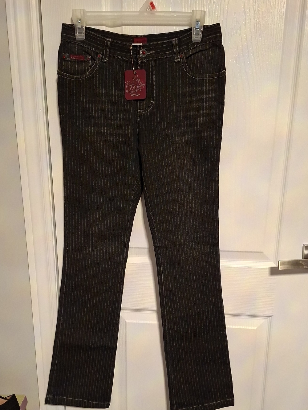 Vintage Enyce Black Pinstripe Boot Cut Jeans with Red Accent